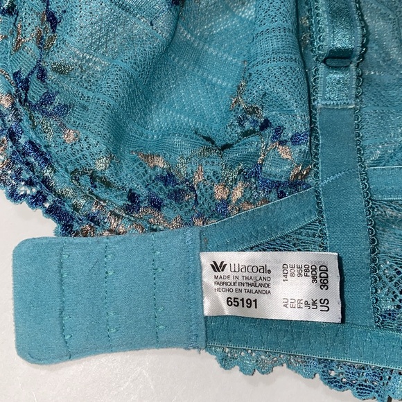 36E 36DD Wacoal Sling lift Teal Floral Embroider Underwire Bra 65191 Loop Straps - Picture 13 of 16